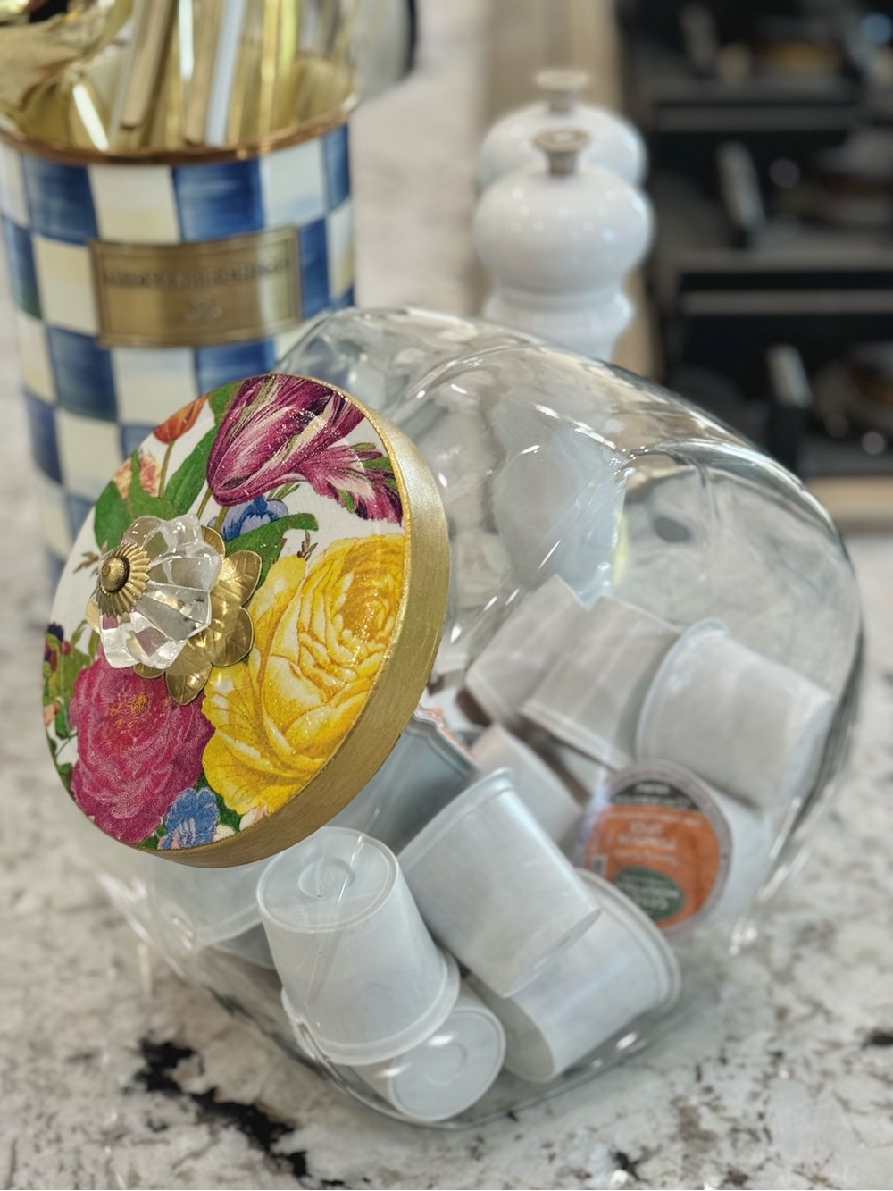 Hand Crafted Flower Market cookie jar glass canister